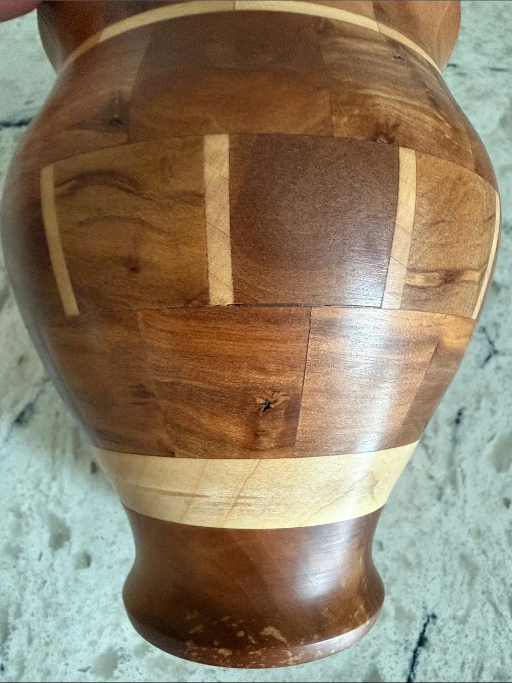 Beautifully Hand-turned Wood Vase with Faux Plant